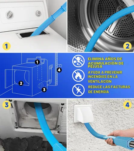 Vista 3 de Kit limpiador de ventilación para secadora - Accesorio flexible para Azul