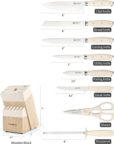 Vista 2 de Juego de cuchillos de cocina, juego de cuchillos de 14 piezas con bloque de madera, autoafilables para juego de cuchillos de chef, juego de bloques