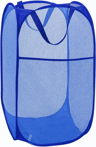 Vista 6 de Cesta de malla desplegable para la lavandería, cestas plegables para ropa sucia, cestas plegables para ropa sucia para baño, dormitorio Azul ceniza