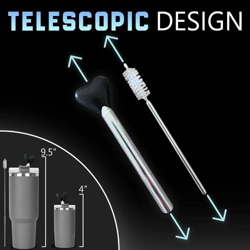 Vista 2 de Lipzi - Paja telescópica de acero inoxidable - Paja antiarrugas compatible con vasos Stanley de 40 onzas - Punta de silicona ajustable para mantener