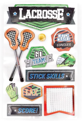 Vista 2 de Paper House Productions Die-Cut Lacrosse Dimensional & Foil Accent Scrapbook Sticker Sheet - Gear Up, 3-Pack