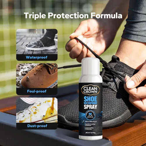 Vista 2 de Spray protector para zapatos CleanCrown (160ml), spray protector para ante y cuero, impermeabilizante y protector contra manchas para zapatos