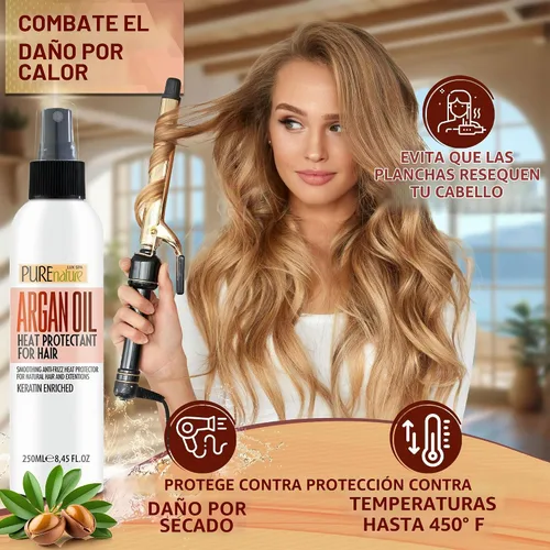 Vista 2 de Spray protector de calor de aceite de argán marroquí para el cabello, protector térmico sin enjuague contra plancha, alisador y daños por secado