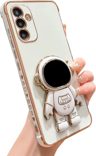 Vista 22 de phylla para Samsung Galaxy A12 Funda de Teléfono con Soporte Oculto de Astronauta Chapado en Oro de Lujo Lindo Astronauta Lateral Lindo