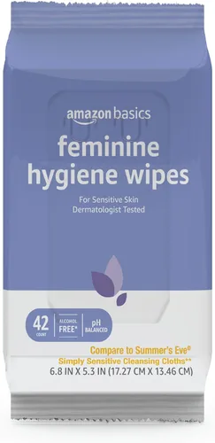 Vista 2 de Amazon Basics Toallitas de higiene femenina, sin alcohol, pH equilibrado, probado por ginecólogos, aroma fresco, 168 unidades (4 paquetes de 42)