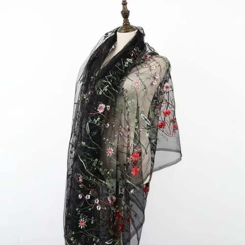Vista 2 de Exquisita tela de encaje bordado floral de tul para costura, vestido superpuesto, adorno de cortina, 60 pulgadas de ancho