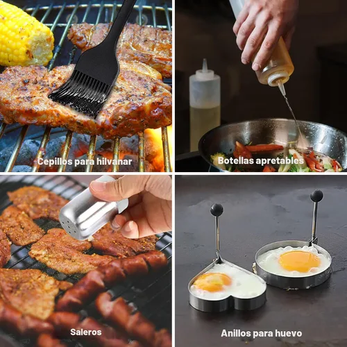 Vista 6 de ROMANTICIST Juego de 29 accesorios para plancha – Juego de espátula de teppanyaki con raspador, cubierta de hilvanado para chef de campamento