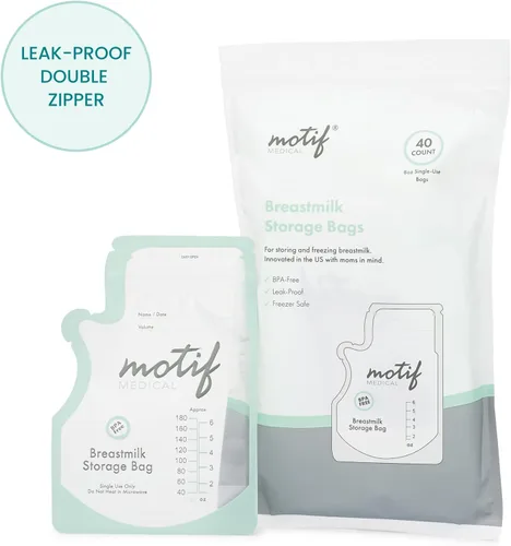 Vista 8 de Motif Medical Bolsas de almacenamiento de leche materna – Bolsas para el congelador de leche materna con boquilla fácil de verter, etiqueta