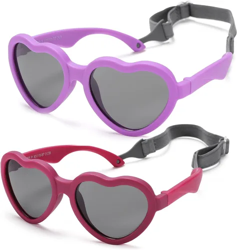Vista 16 de Gafas de sol polarizadas flexibles en forma de corazón para bebés con correa ajustable para niños pequeños y bebés de 0 a 24 meses B9*