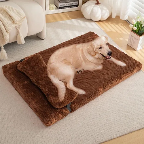 Vista 19 de Cama para perros con almohada para perros pequeños, cama ortopédica para perros con funda extraíble, alfombrilla lavable para mascotas de hasta 5