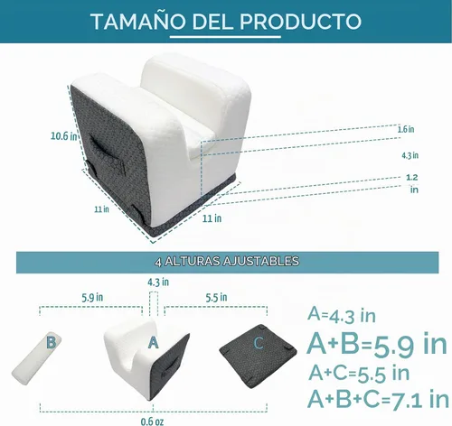 Vista 4 de Almohada de repuesto de rodilla – 4 alturas ajustables para extensión completa de pierna recta – Equipo de recuperación poscirugía con mango – Cuña
