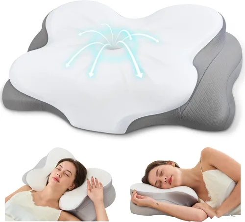 Vista 11 de Almohada cervical para el cuello, almohadas ergonómicas de espuma viscoelástica para aliviar el dolor de cuello con funda de almohada transpirable