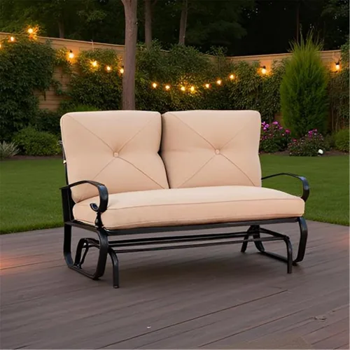 Vista 6 de SUNCROWN Silla mecedora al aire libre, silla mecedora de 2 asientos para patio, sofá biplaza con cojines, muebles de marco de acero, color marrón