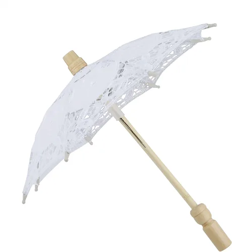 Vista 2 de Sombrilla de encaje para boda, bordado de algodón, hecha a mano, suministros de boda para decoración, disfraz de dama de los años 20 (blanco)