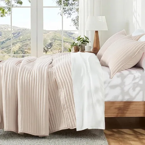 Vista 3 de Exclusivo Mezcla Juego de ropa de cama de edredón acolchado a rayas beige