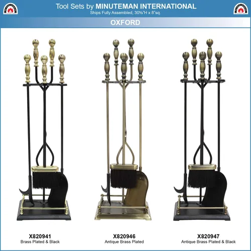 Vista 5 de Minuteman International Oxford - Juego de herramientas para chimenea de 5 piezas, latón pulido y negro
