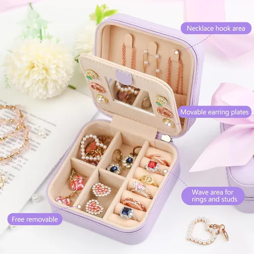 Vista 2 de CHMI Joyero de viaje, joyero de viaje morado, organizador de joyas de viaje, regalos de viaje para mujeres y niñas, caja organizadora de joyas