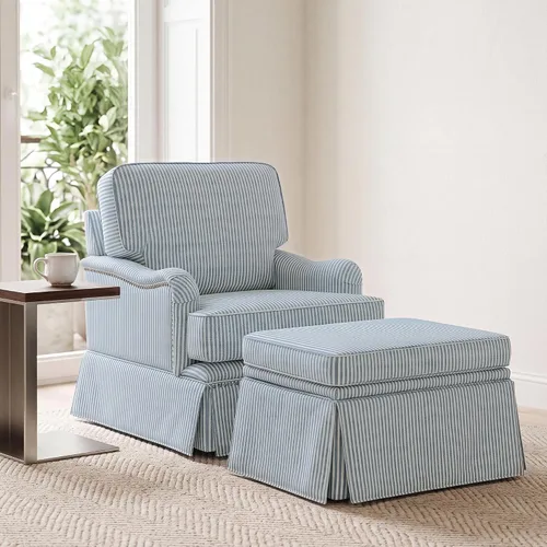 Vista 23 de Silla decorativa giratoria con otomana de almacenamiento, gris a rayas