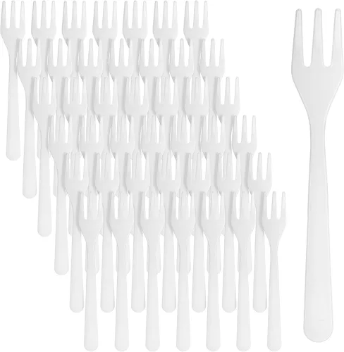 Vista 9 de Skylety 500 mini tenedores de plástico de 3.7 x 0.6 pulgadas, pequeños y pequeños, desechables, tenedores de degustación, utensilios para postres
