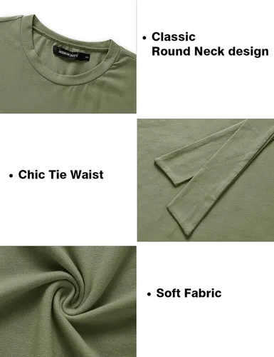 Vista 5 de MEROKEETY - Vestido camisero femenino de manga corta y cuello redondo, corto y entallado, fruncido y con lazo en la cintura