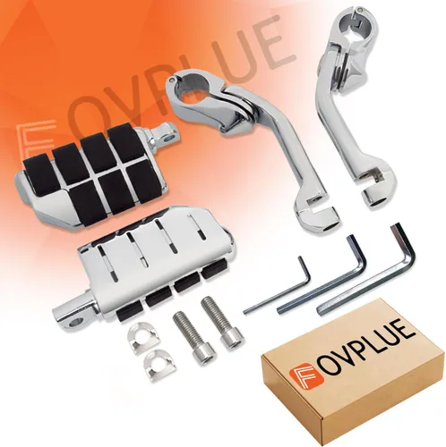 Vista 7 de FOVPLUE Estriberas de carretera de 1.25" para Harley Touring Softail Dyna CROMO LARGO ANGULADO