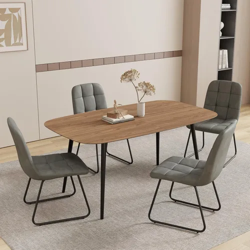 Vista 38 de HIPIHOM Mesa de comedor moderna de granja de 47.2 pulgadas, mesa de comedor rectangular de madera con patas de metal para 4 personas para comedor