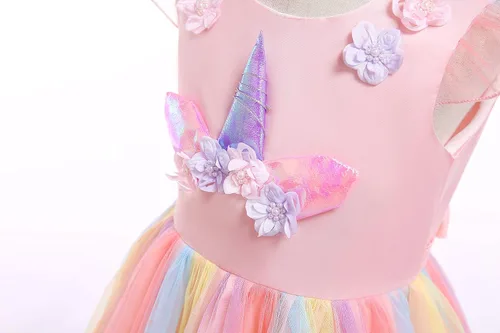 Vista 3 de Uhnice Vestido de tul con diadema para niñas diseño de unicornio