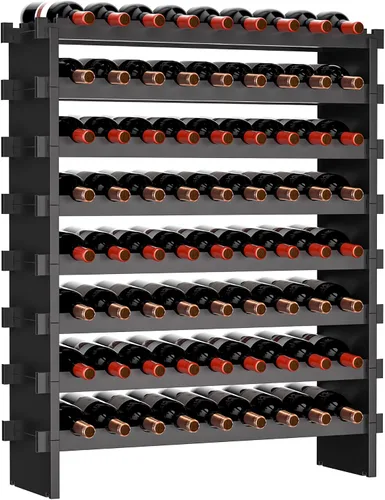 Vista 10 de VASMIA Estante de vino de bambú para 42 botellas, estante de vino de 7 niveles independiente con mesa, estante de almacenamiento de vino para Negro