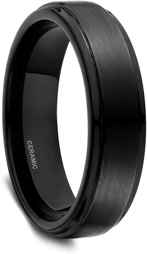 Vista 2 de Anillo de cerámica negro de 0.236in, 0.315in, con incrustaciones de fibra de carbono negra, para hombres y mujeres, talla 5-14