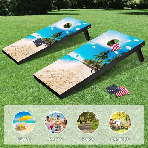 Vista 6 de PetGirl Juego de tableros de cornhole de madera, juegos de cornhole para interiores y exteriores, para adultos y niños, juegos de agujeros de maíz