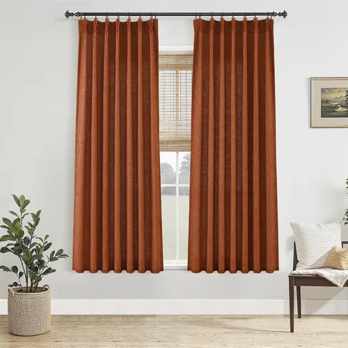 Vista 53 de Jowels Cortinas de lino plisadas naturales con memoria de 96 pulgadas
