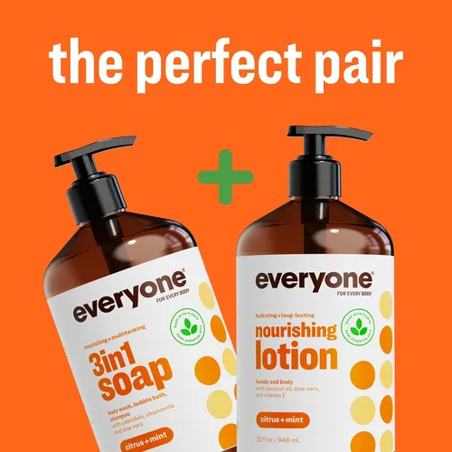 Vista 6 de Everyone Loción 2-en-1 para manos/cuerpo, 32 onzas (paquete de 2) cítricos y menta hecha con aceites esenciales para hombres y mujeres