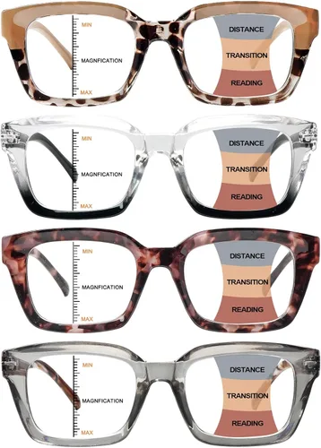 Vista 12 de Paquete de 4 lentes de lectura progresivos multienfoque para mujeres, estilo Oprah, bloqueo de luz azul, lectores de computadora