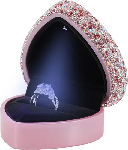 Vista 4 de Monanoat Caja de joyería de lujo con forma de corazón de diamantes de imitación Bling Almacenamiento de joyería de luz LED para boda