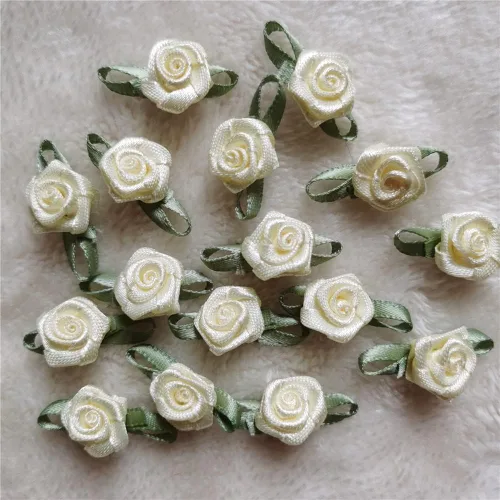 Vista 2 de 200 unids/lote mini lazos de cinta rosas flor raso rosetas tela adorno artificial apliques costura artesanía bricolaje hecho a mano decoración