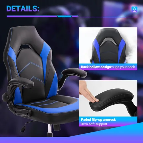 Vista 4 de Silla ergonómica resistente para videojuegos, para oficina en casa, con soporte lumbar, respaldo ajustable, reposabrazos abatible y ruedas