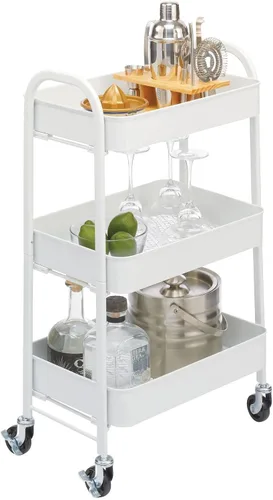 Vista 8 de mDesign Carritos de almacenamiento de metal con ruedas de 3 niveles, carrito organizador para baño, cocina, lavandería, oficina y habitaciones
