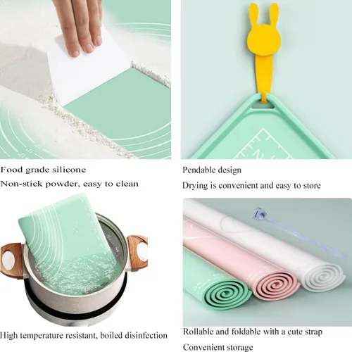 Vista 3 de Tapete de silicona para pastelería de 28 x 20 pulgadas, extra grueso, antiadherente, con medición de silicona de grado alimenticio, fondant, tapete