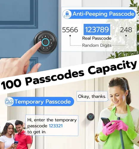 Vista 4 de Anweller Pomo de puerta inteligente con cerradura, teclado de código de huellas dactilares, entrada sin llave, electrónico, digital, biométrico