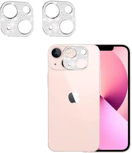 Vista 9 de [Paquete de 2] Protector de lente de cámara de cristal brillante para iPhone 11/iPhone 12 mini, cubierta de cámara trasera de diamante con purpurina
