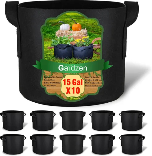 Vista 14 de Gardzen Paquete de 10 bolsas de cultivo de 1 galón, bolsas de cultivo de tela gruesa de 10.58 oz con asas, bolsas de cultivo de plantas de aireación
