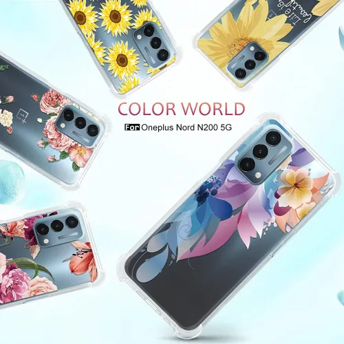 Vista 7 de Osophter Funda para Oneplus Nord N200 5G con protector de pantalla floral floral para niñas y mujeres, absorción de golpes flexible de goma TPU