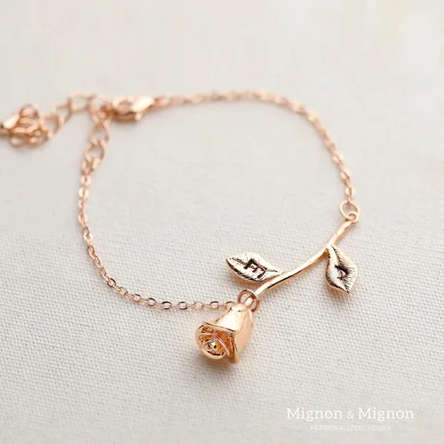 Vista 4 de MignonandMignon Rose Gold Rose Pendant Beauty and the Beast Jewelry Bracelet Bridesmaid Flower Girl Gift - 3MRBR (Rose Gold)