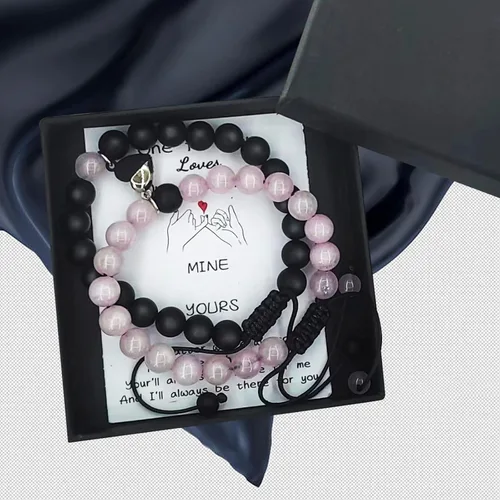 Vista 26 de 2 pulseras magnéticas para parejas, piedra natural negra mate, cristal para votos de amor eterno, juego de pulseras de cuentas de piedra de energía