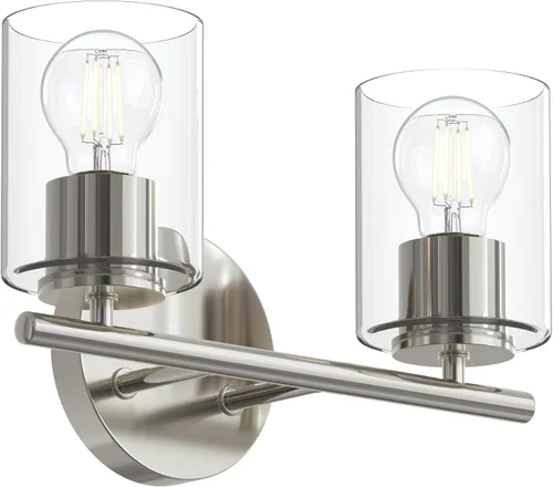 Vista 54 de Progress Lighting Lámpara moderna de tocador de baño de cristal blanco grabado con 4 luces, colección Replay, níquel cepillado (P2160-09)
