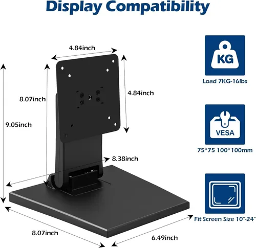 Vista 3 de WEARSON Soporte de TV LCD ajustable Soporte de escritorio plegable para monitor de metal con orificio VESA 2.953x2.953 in y 3.937x3.937 in (WS-03A2)
