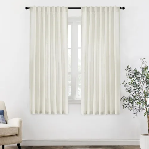 Vista 74 de XTMYI - Cortinas transparentes de 54 pulgadas de largo, juego de 2 paneles para baño, cortinas cortas de lino y algodón con semi privacidad