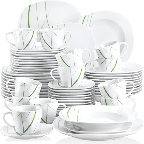 Vista 30 de VEWEET Annie - Vajilla de porcelana para 6 personas, 30 piezas, con platos y tazones, incluyendo cena, postre, sopa, tazas y platillos
