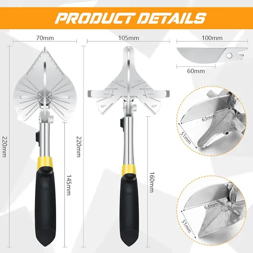 Vista 2 de Lothee Cizalla de inglete para moldeo de corte angular, cortador redondo de un cuarto de corte, cizalla ajustable a 22.5 a 135 grados, herramienta