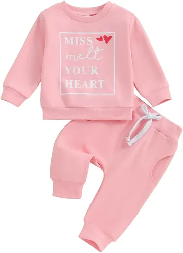 Vista 17 de Prendas de Ropa para Niña Otoño Invierno Conjunto de Dos Piezas Sudaderas de Manga Larga con Letras+Pantalón 2 Piezas Ropa para Niña Be Mine-rosa